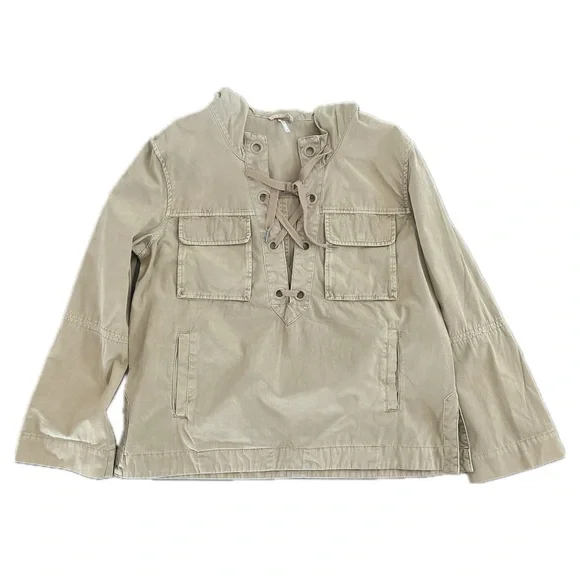 Free People Tan Lace Up Safari Pullover Jacket in size Medium - Picture 4 of 6
